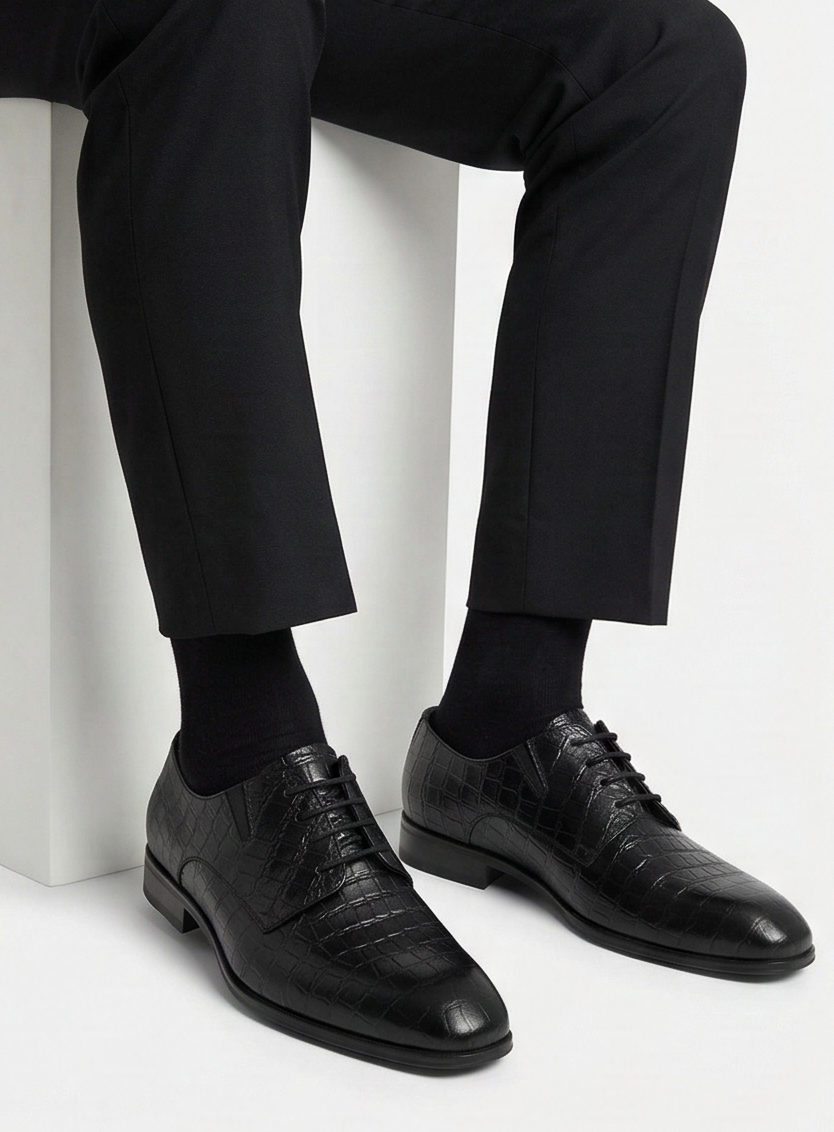 ALDO Obsidian Velvet Sleek Fit Croc-Embossed Leather Dress Shoes