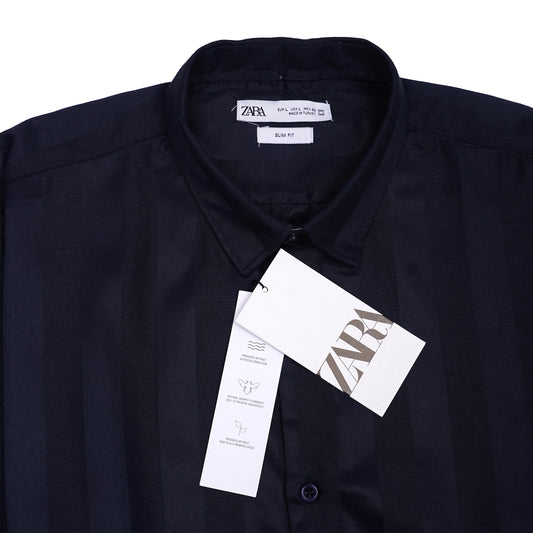 ZARA Lucent Cobalt Echo Tailored Fit Long Sleeve Satin Shirt