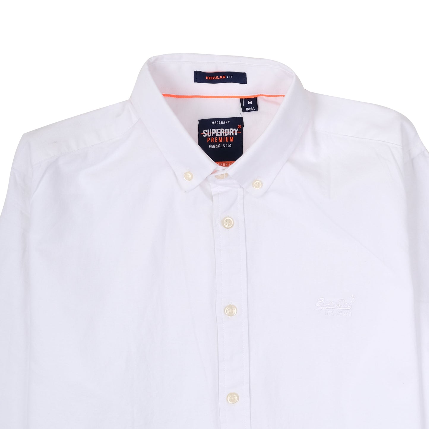 SUPERDRY White Essential Oxford Cotton Long Sleeve Button-Down Shirt