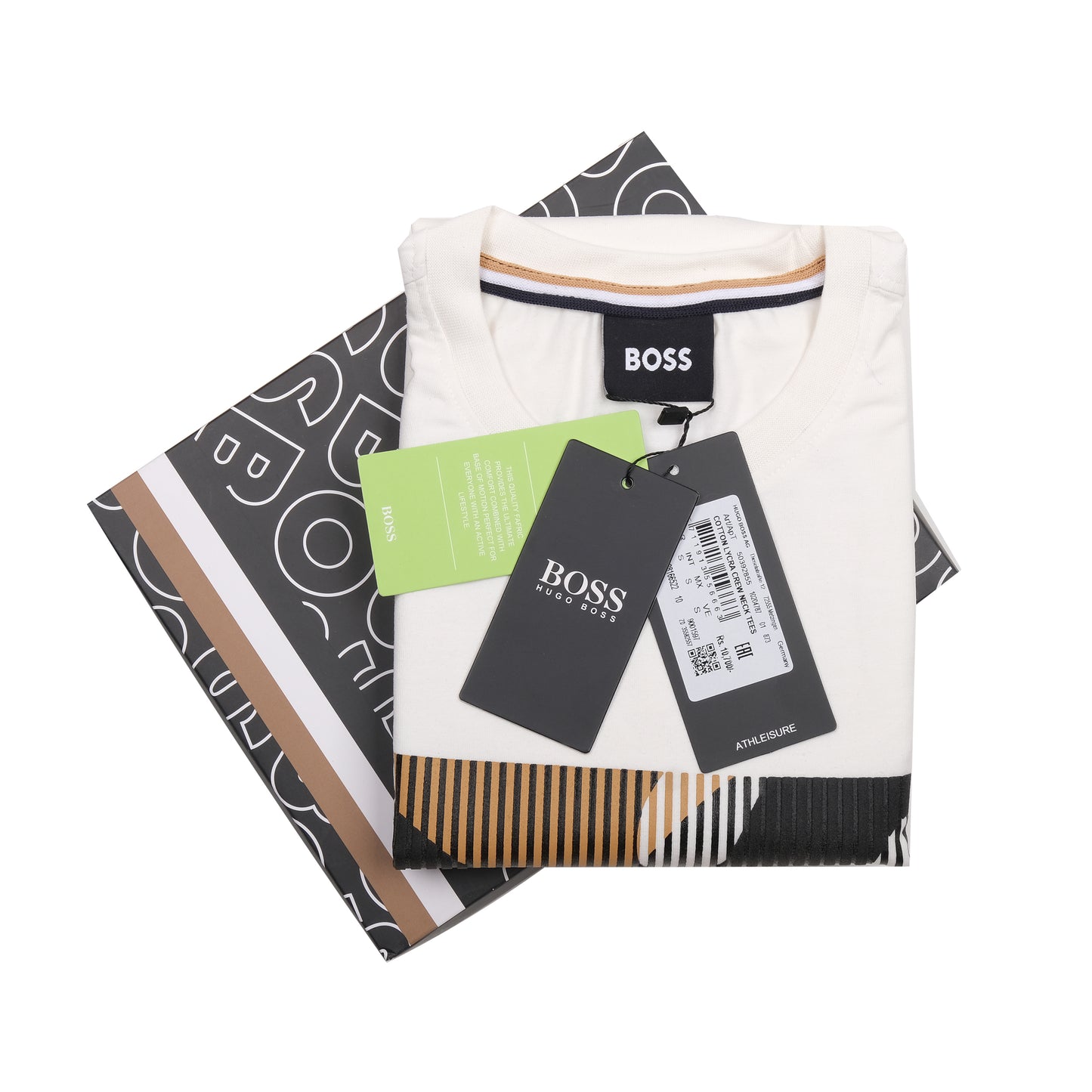 BOSS White Graphic Stripe Pattern T-Shirt