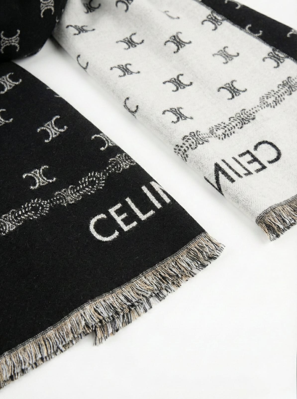 CELINE Monogrammed Wool Blend Scarf
