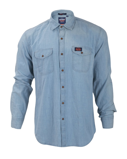 SUPERDRY Celestial Blue Slim Fit Long Sleeve Chambray Shirt