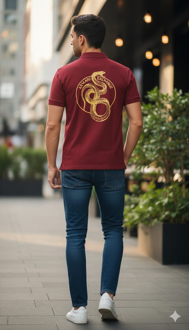 ARMANI Exchange Snake Emblem Polo Shirt in Burgundy