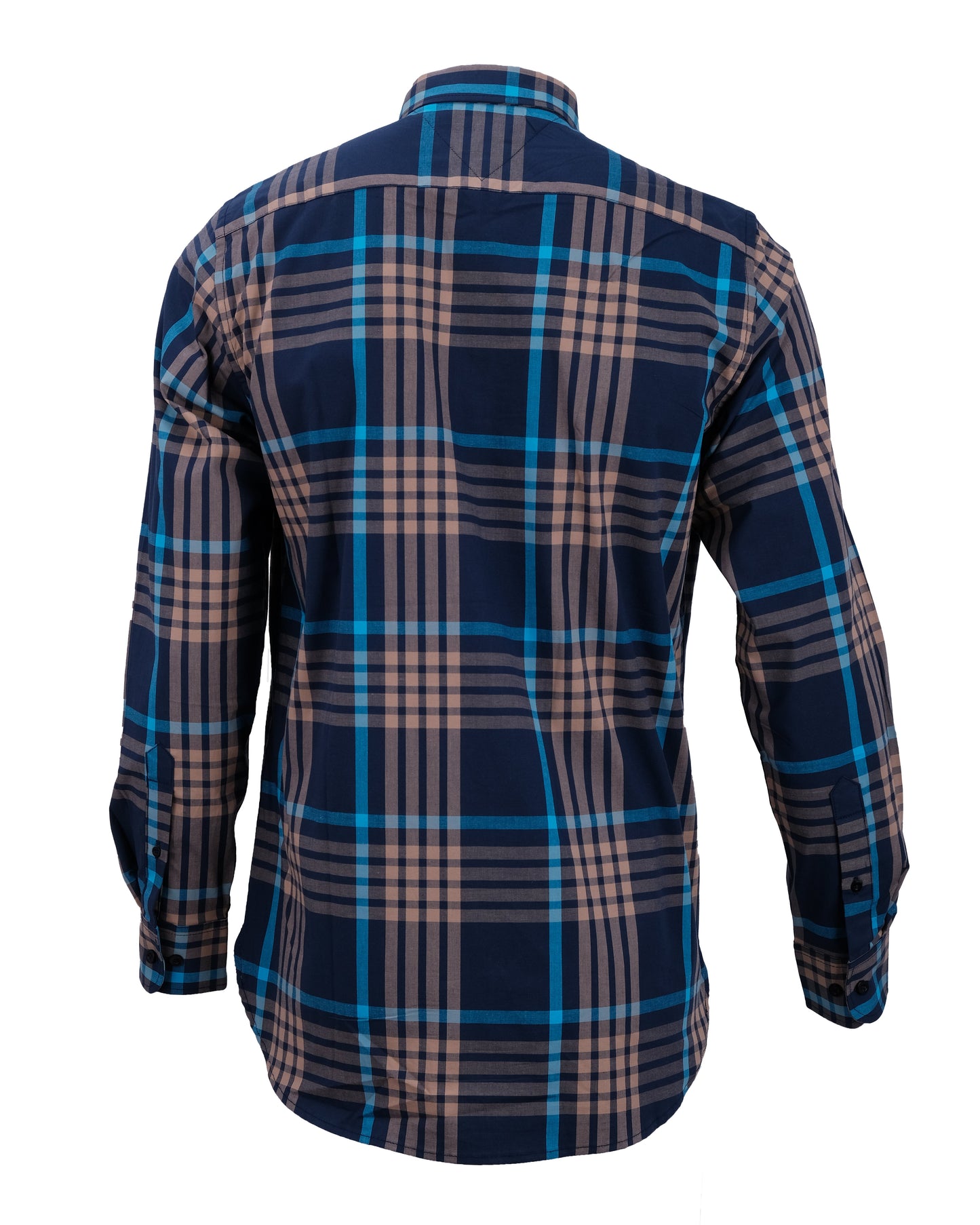 TOMMY HILFIGER Navy Beige Teal Plaid Essential Long Sleeve Shirt