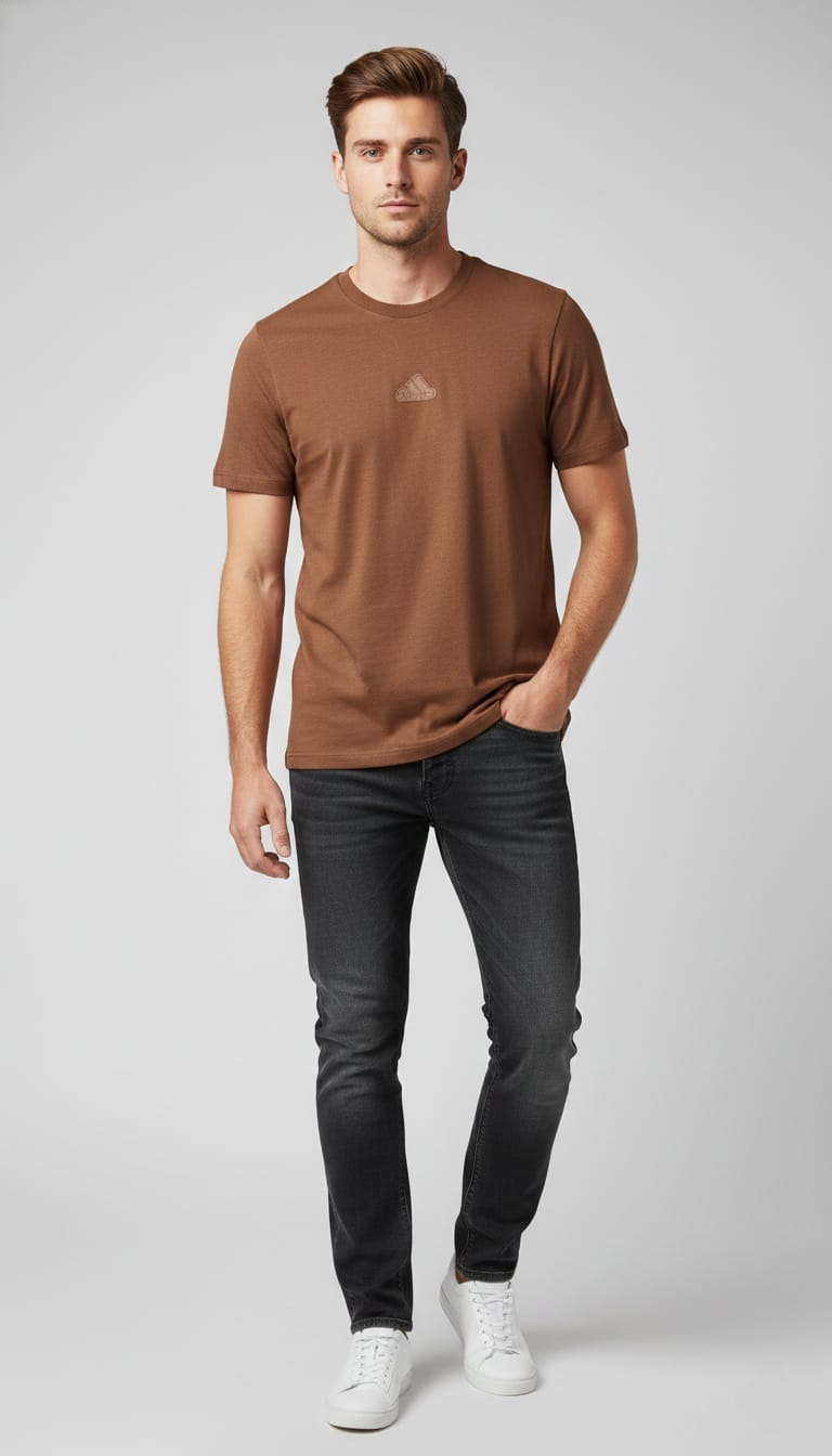 ADIDAS Rustic Cocoa Casual Fit Short Sleeve Crew T-Shirt
