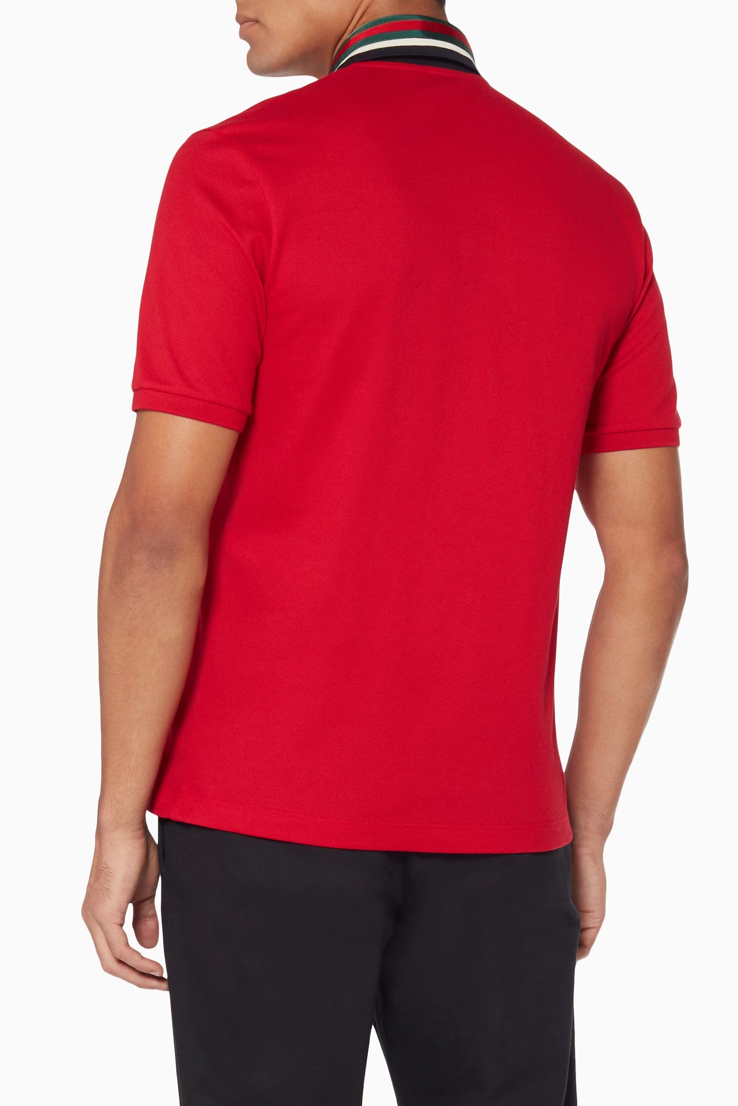 GUCCI Red Cotton Polo Shirt with Iconic Striped Collar