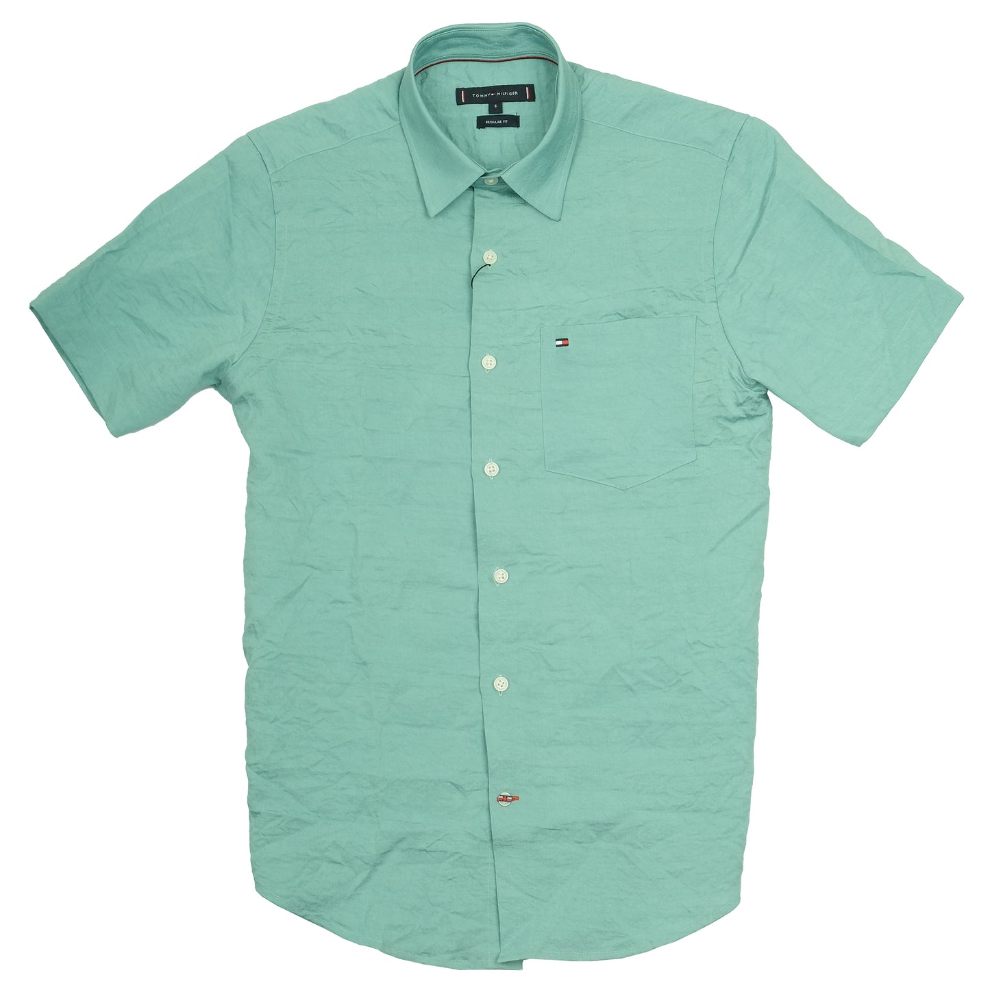 TOMMY HILFIGER Mint Green Short Sleeve Casual Button-Up Shirt