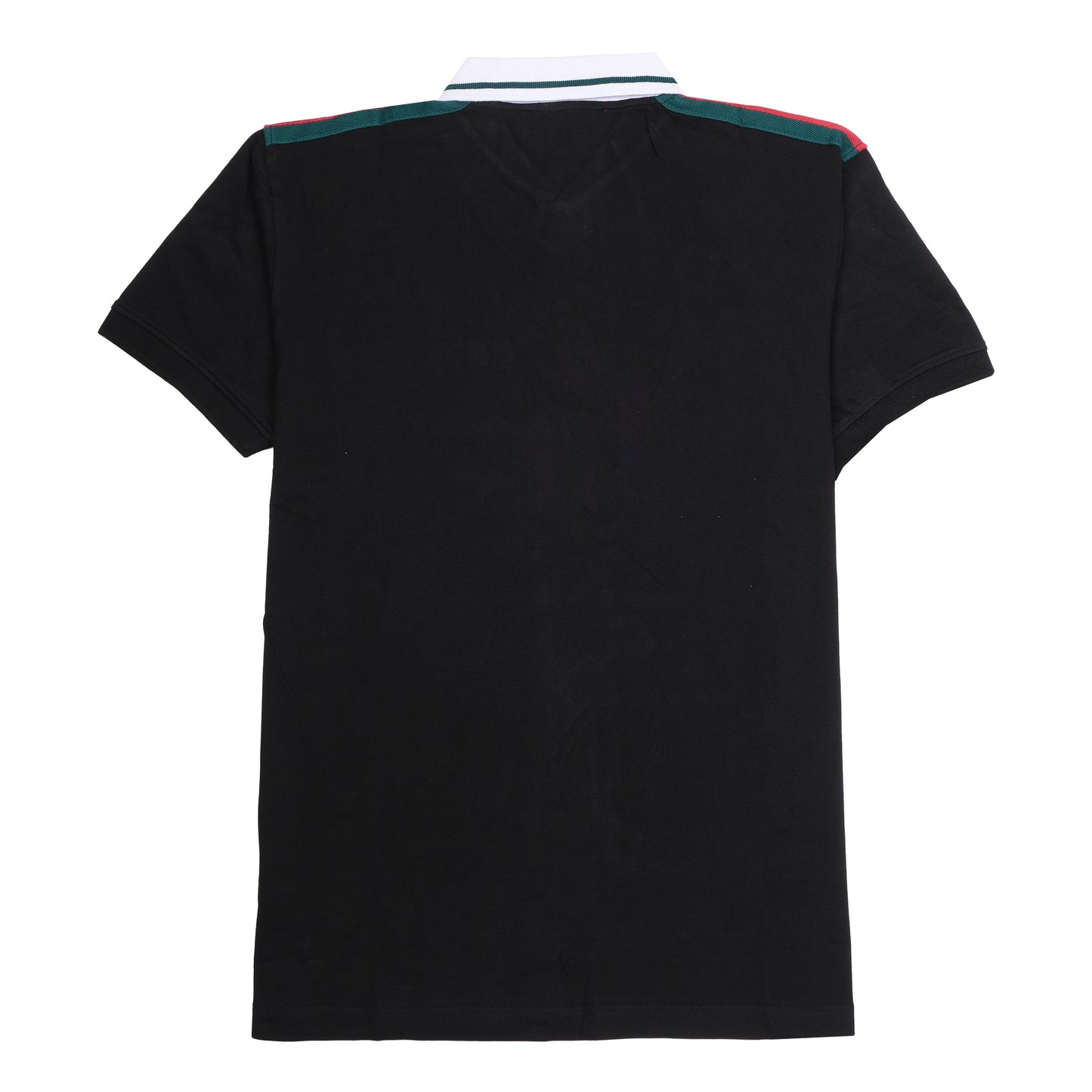GUCCI Midnight Noir Slim Fit Polo Shirt with Crimson and Emerald Stripes