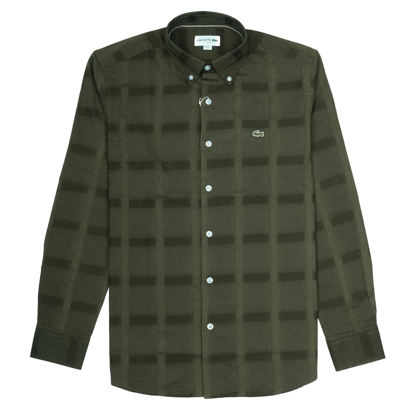 LACOSTE Olive Green Check Pattern Long Sleeve Shirt