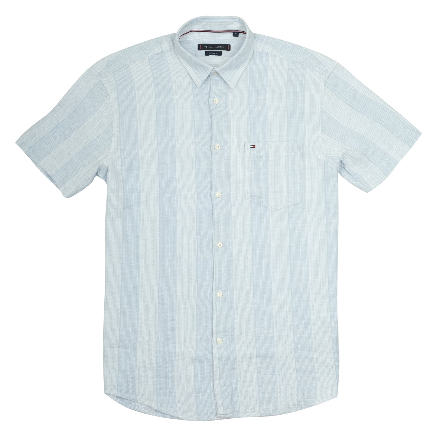 TOMMY HILFIGER Light Blue Striped Short Sleeve Casual Shirt