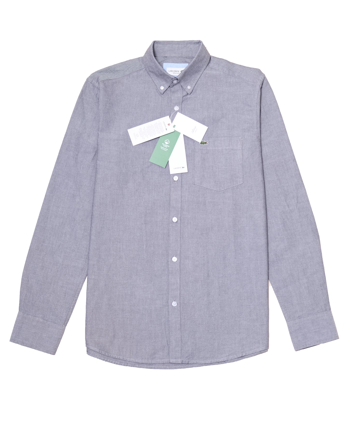 LACOSTE Grey Oxford Button-Down Long Sleeve Classic Fit Shirt