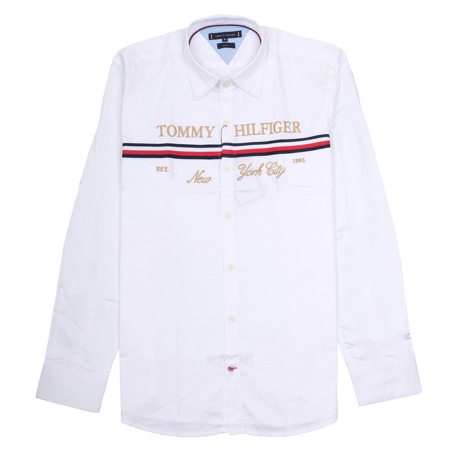 TOMMY HILFIGER Snowy Pearl Classic Fit Long Sleeve Striped Logo Shirt