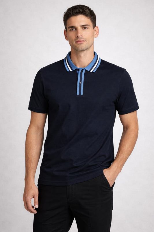 BOSS Celestial Indigo Tailored Fit Short Sleeve Piqué Polo Shirt
