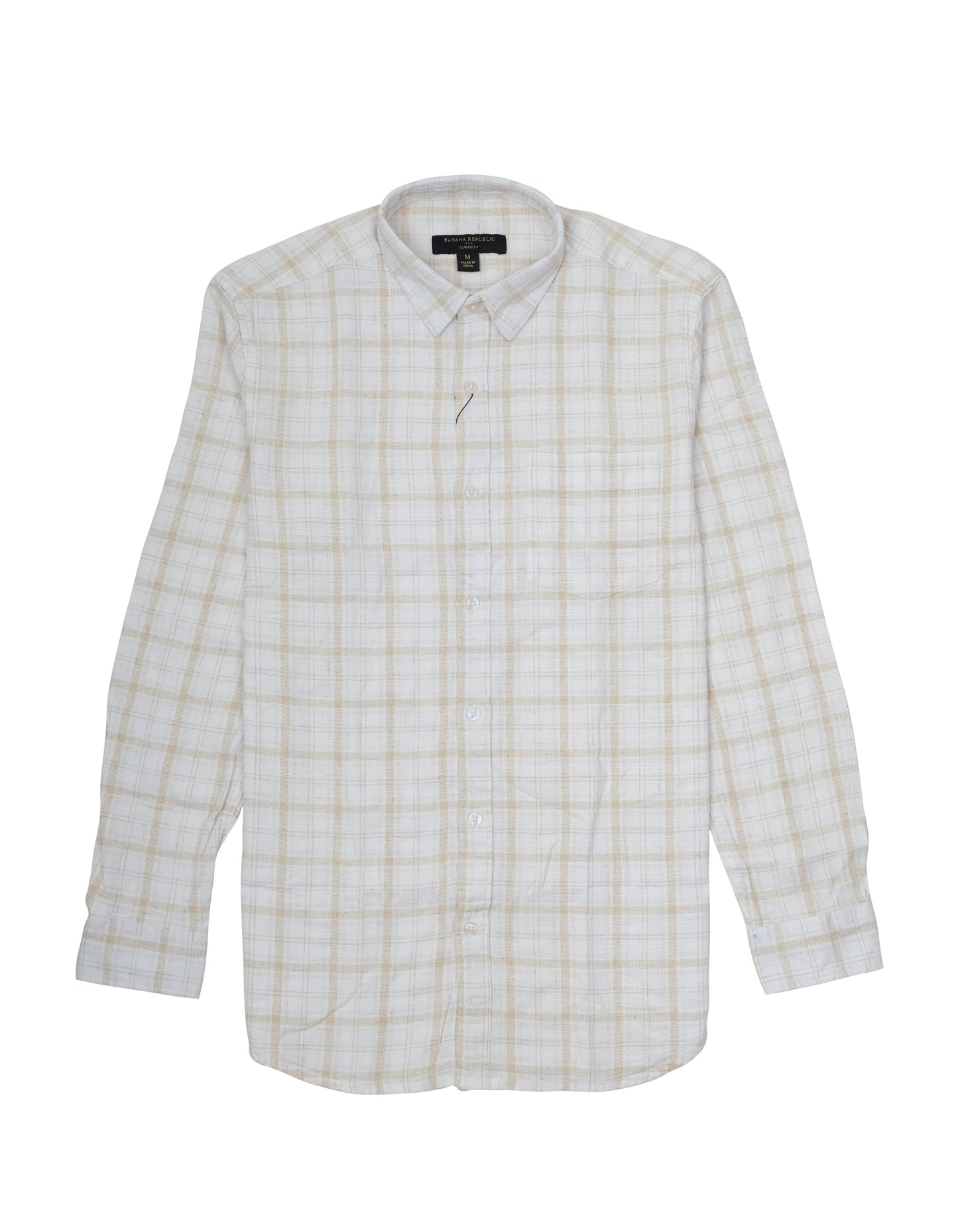 Banana Republic Beige White Long Sleeve Plaid Cotton Shirt