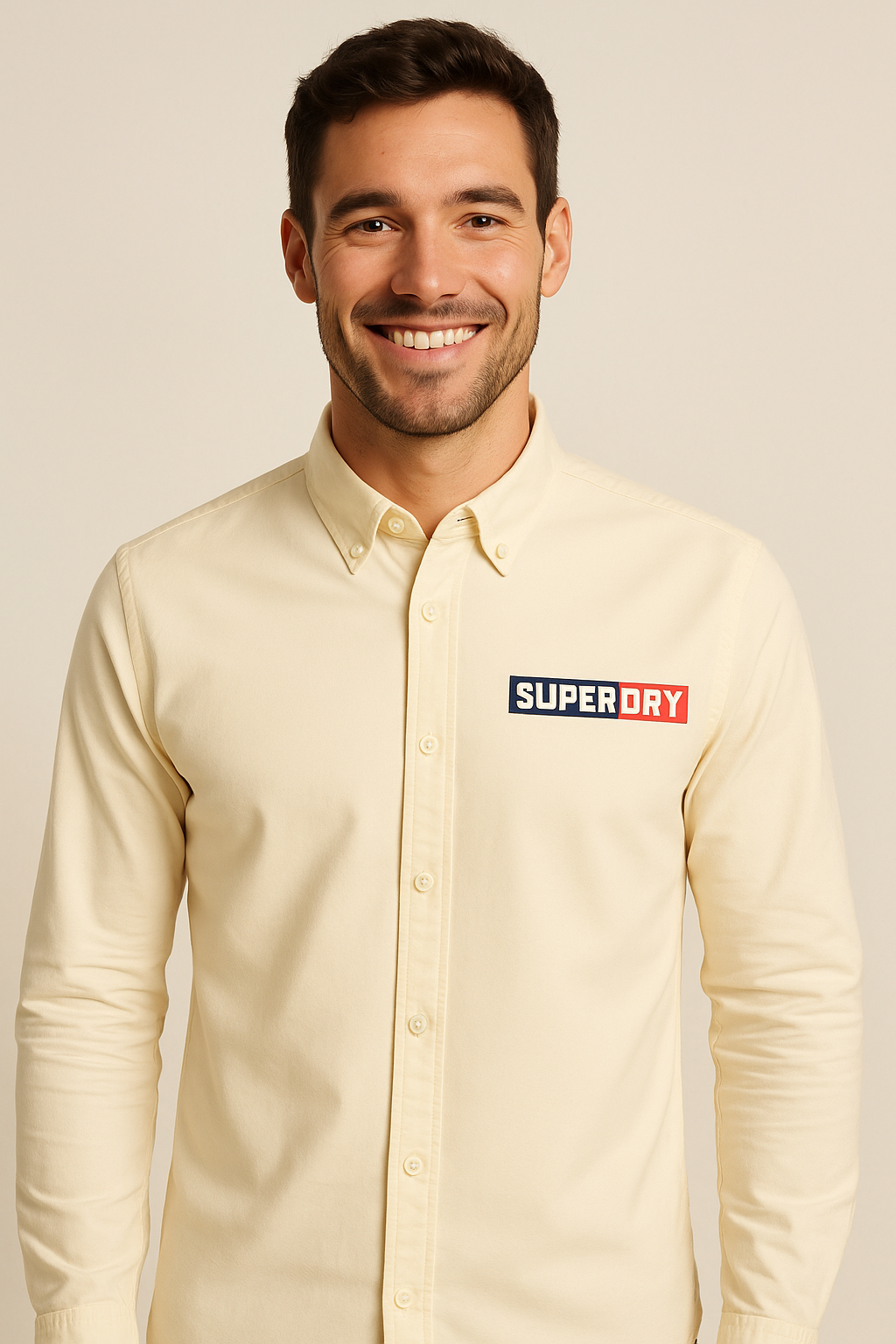 SUPERDRY Soft Cream Classic Fit Long Sleeve Button-Up Shirt