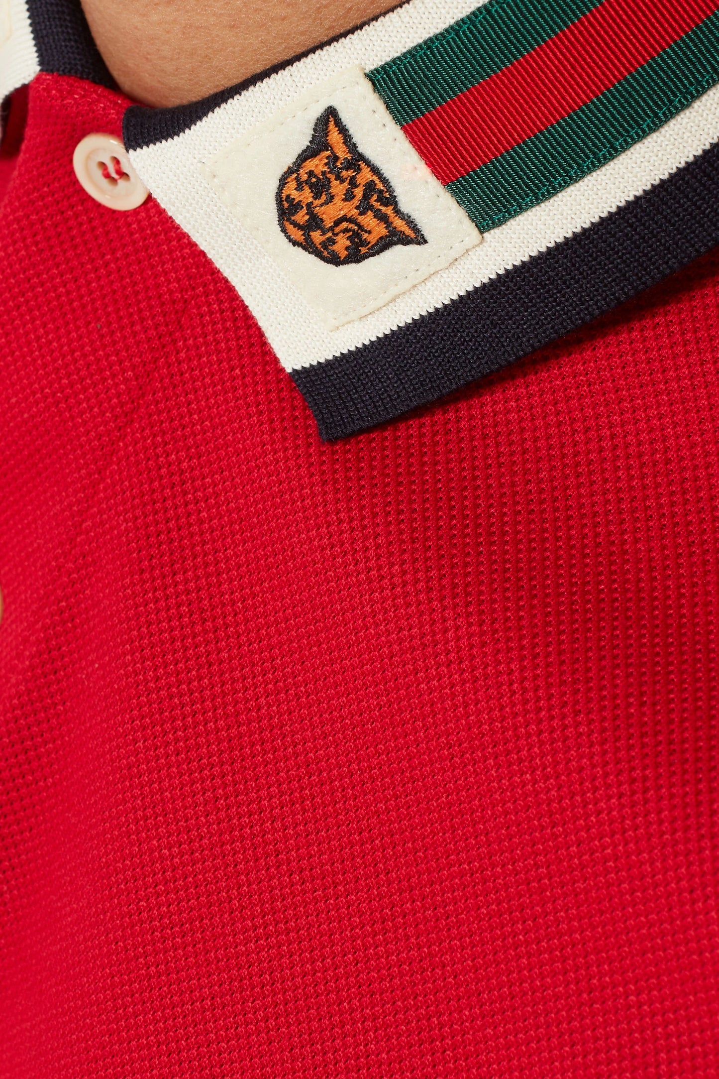 GUCCI Red Cotton Polo Shirt with Iconic Striped Collar