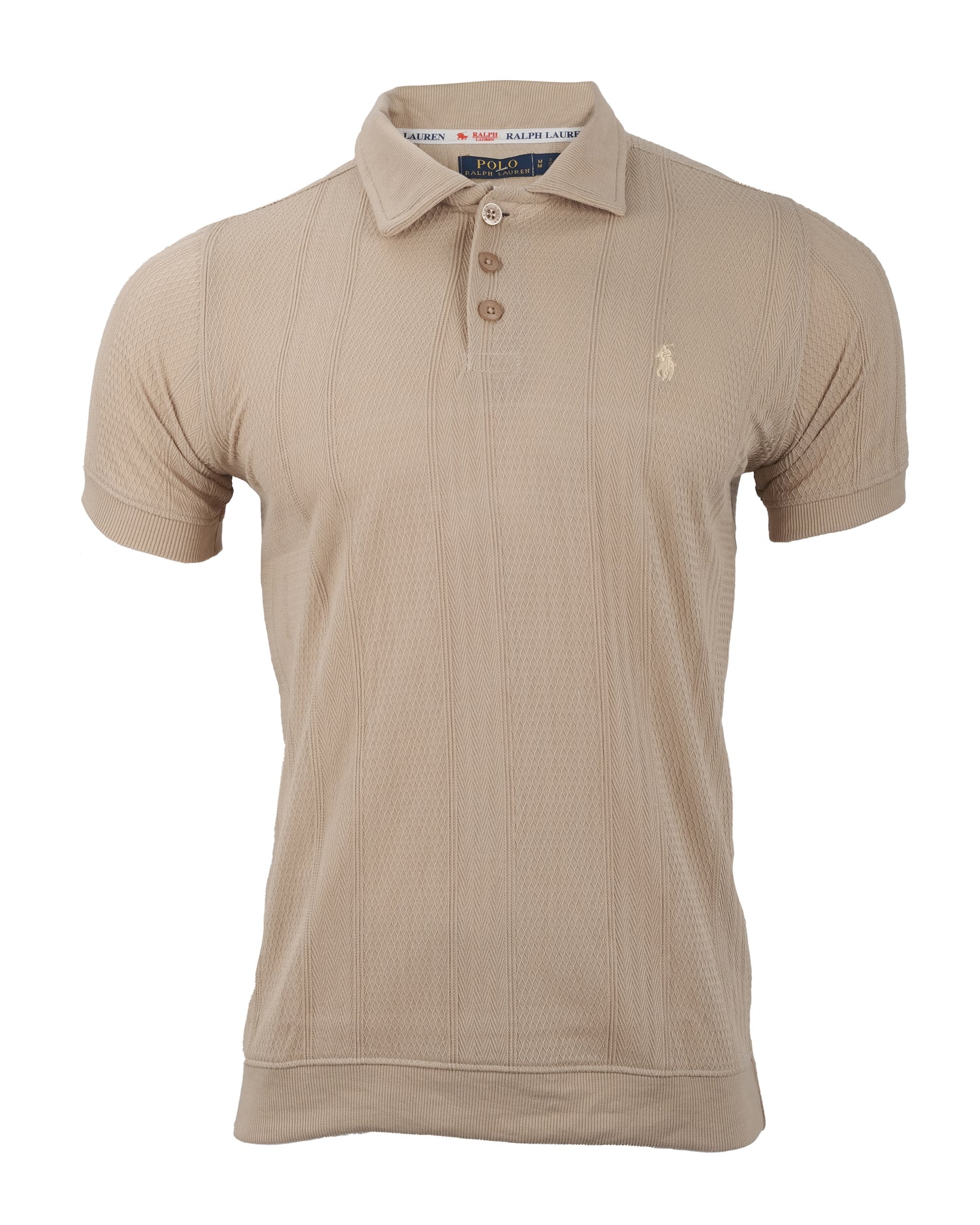 POLO RALPH LAUREN Sand Beige Textured Cotton Short Sleeve Polo Shirt