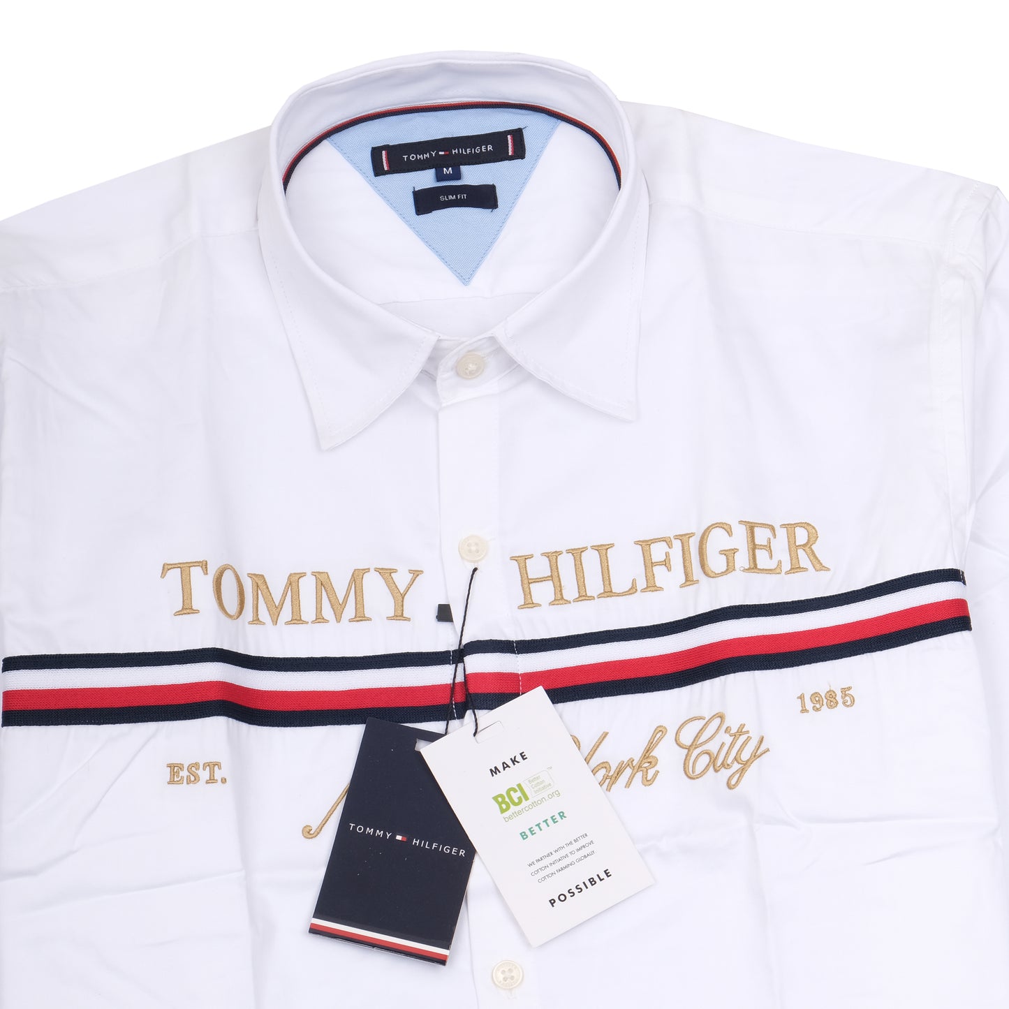 TOMMY HILFIGER Snowy Pearl Classic Fit Long Sleeve Striped Logo Shirt