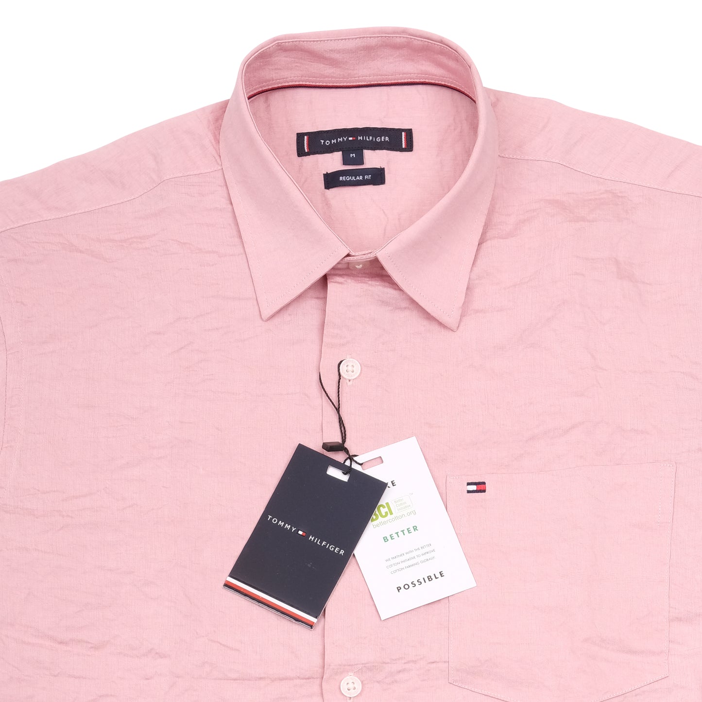 TOMMY HILFIGER Pink Crinkle Short Sleeve Casual Shirt