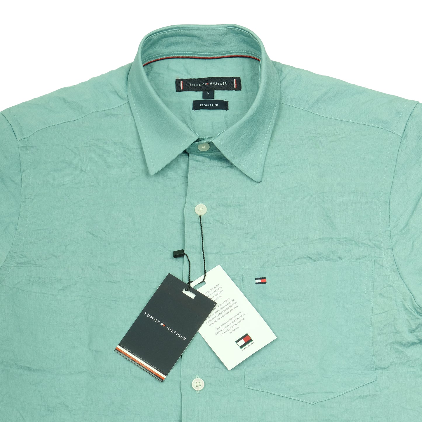 TOMMY HILFIGER Mint Green Short Sleeve Casual Button-Up Shirt
