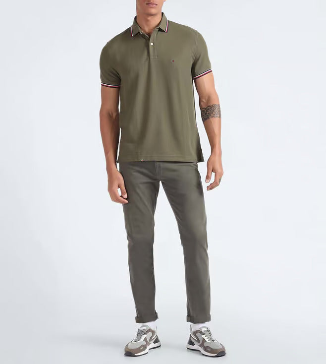 TOMMY HILFIGER Olive Green Classic Fit Pique Polo Shirt