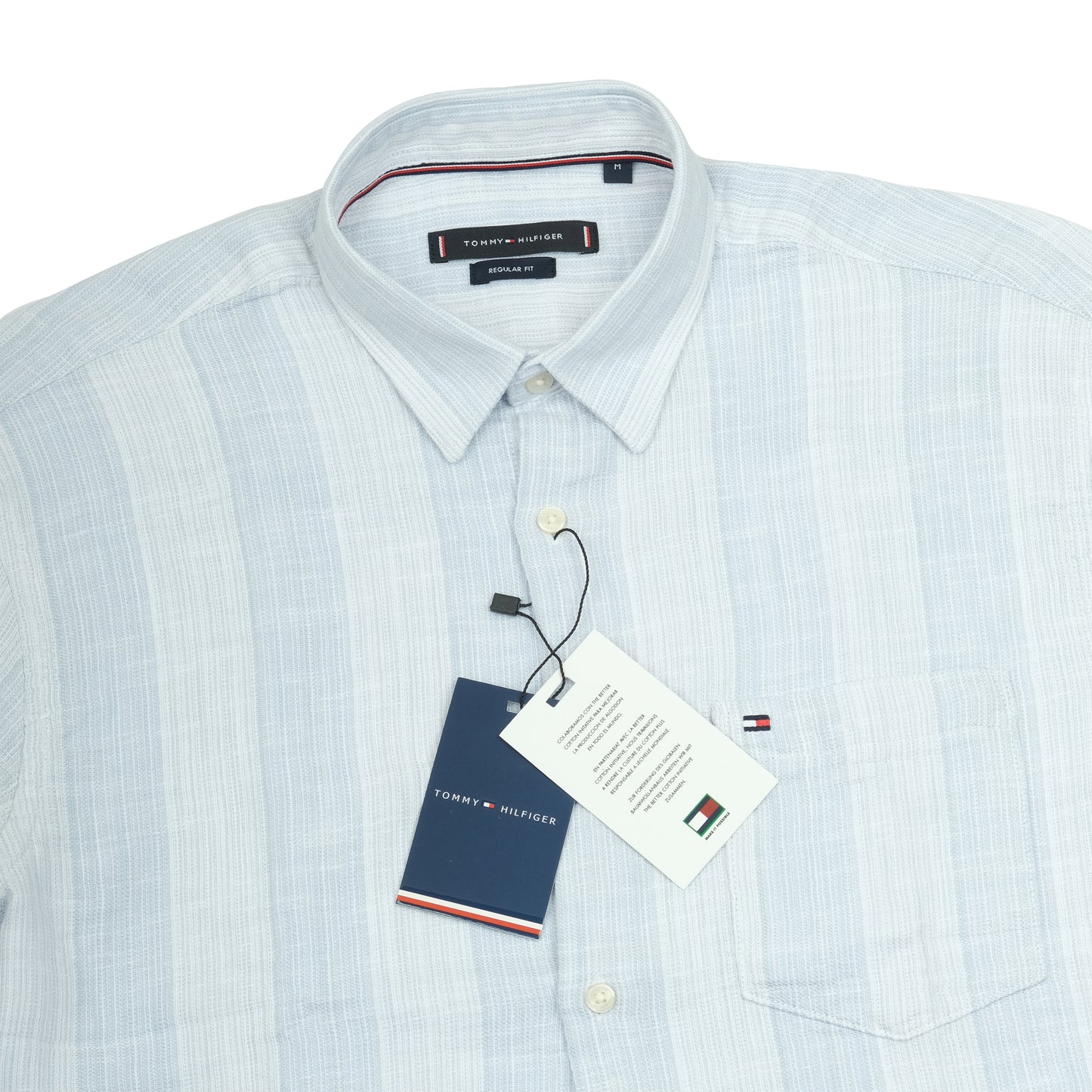 TOMMY HILFIGER Light Blue Striped Short Sleeve Casual Shirt