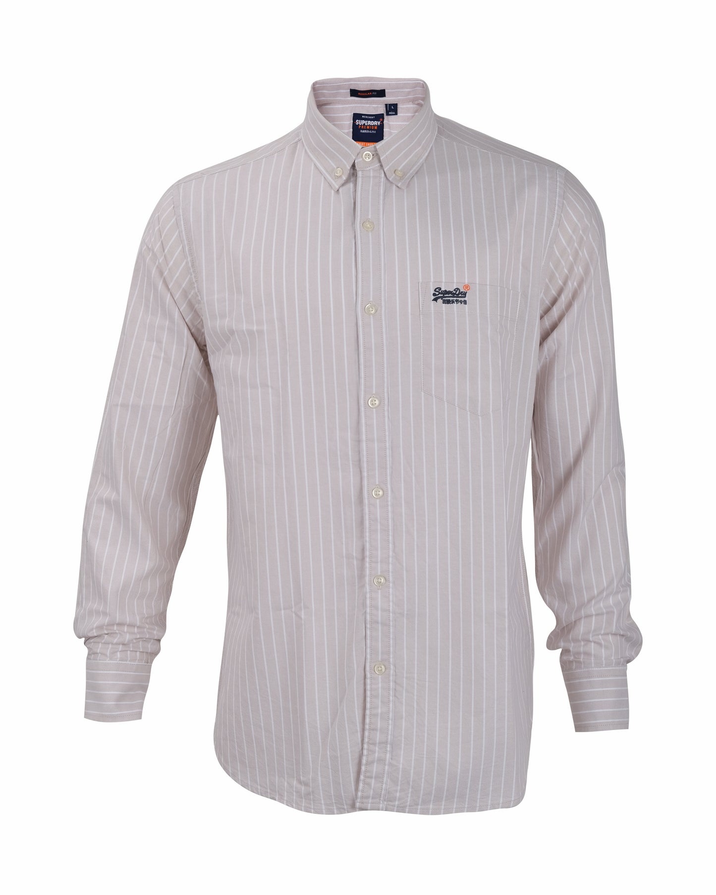 SUPERDRY Beige White Stripe Classic Oxford Long Sleeve Shirt