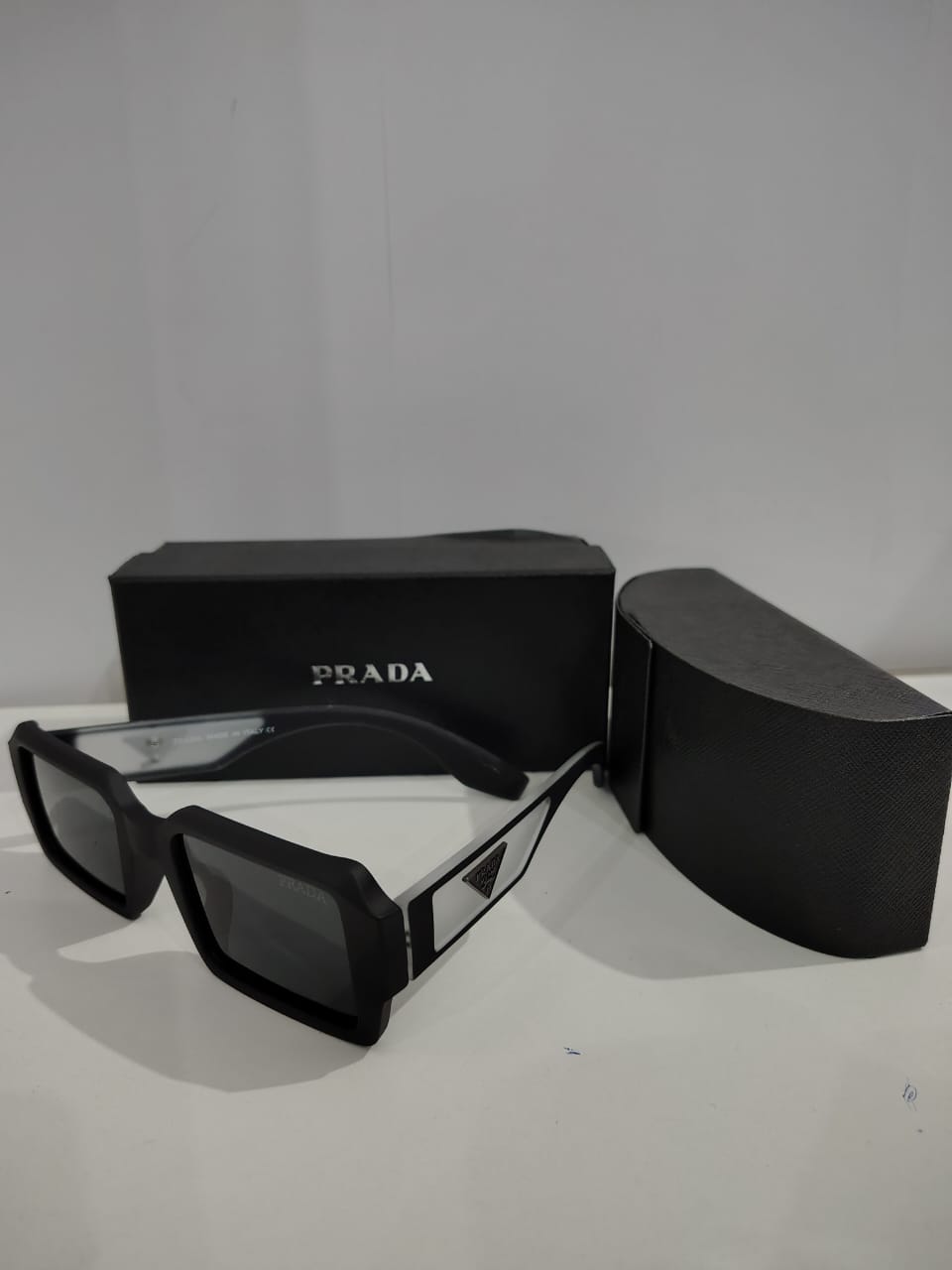 PRADA Bold Black Square Sunglasses with Case