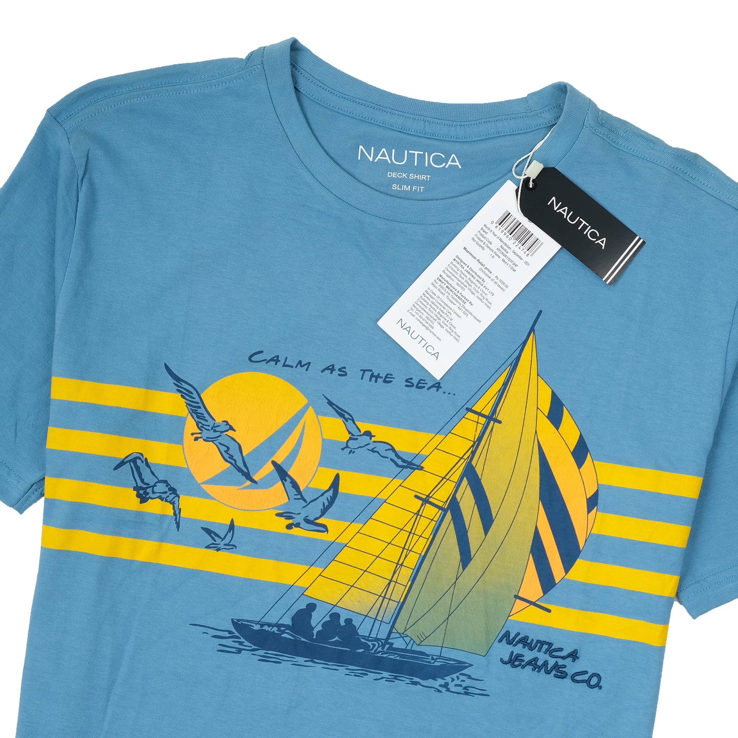 Nautica Blue Graphic Printed Round Neck T-shirt
