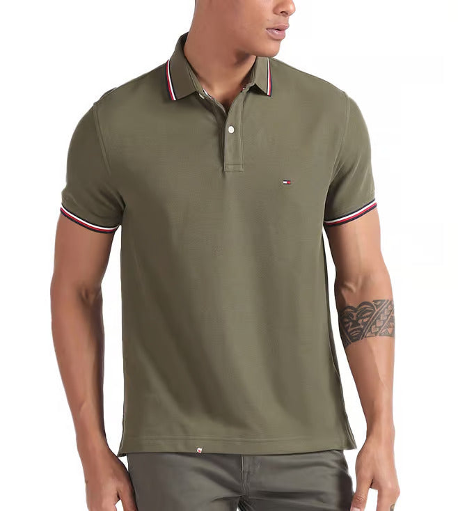 TOMMY HILFIGER Olive Green Classic Fit Pique Polo Shirt