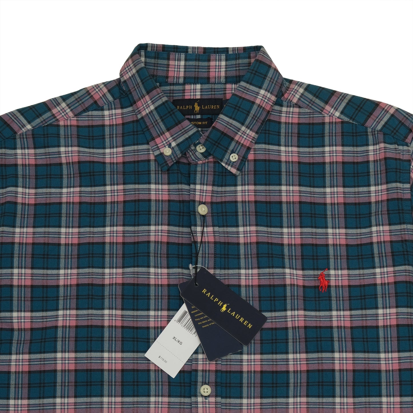 RALPH LAUREN Plaid Teal and Pink Classic Fit Button-Down Shirt