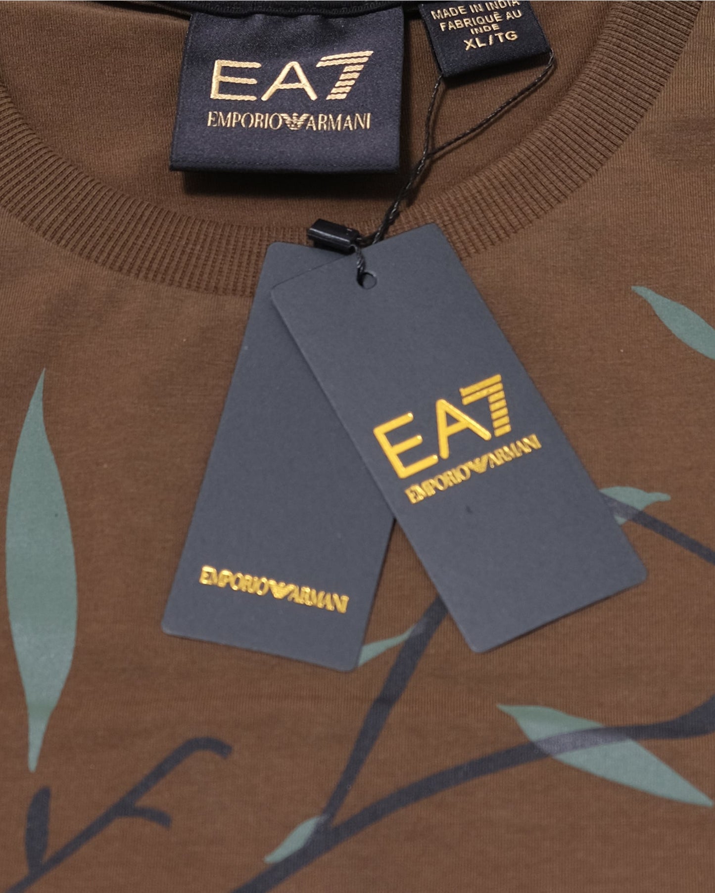 EA7 Emporio Armani Olive Green Botanical Print Logo T-shirt