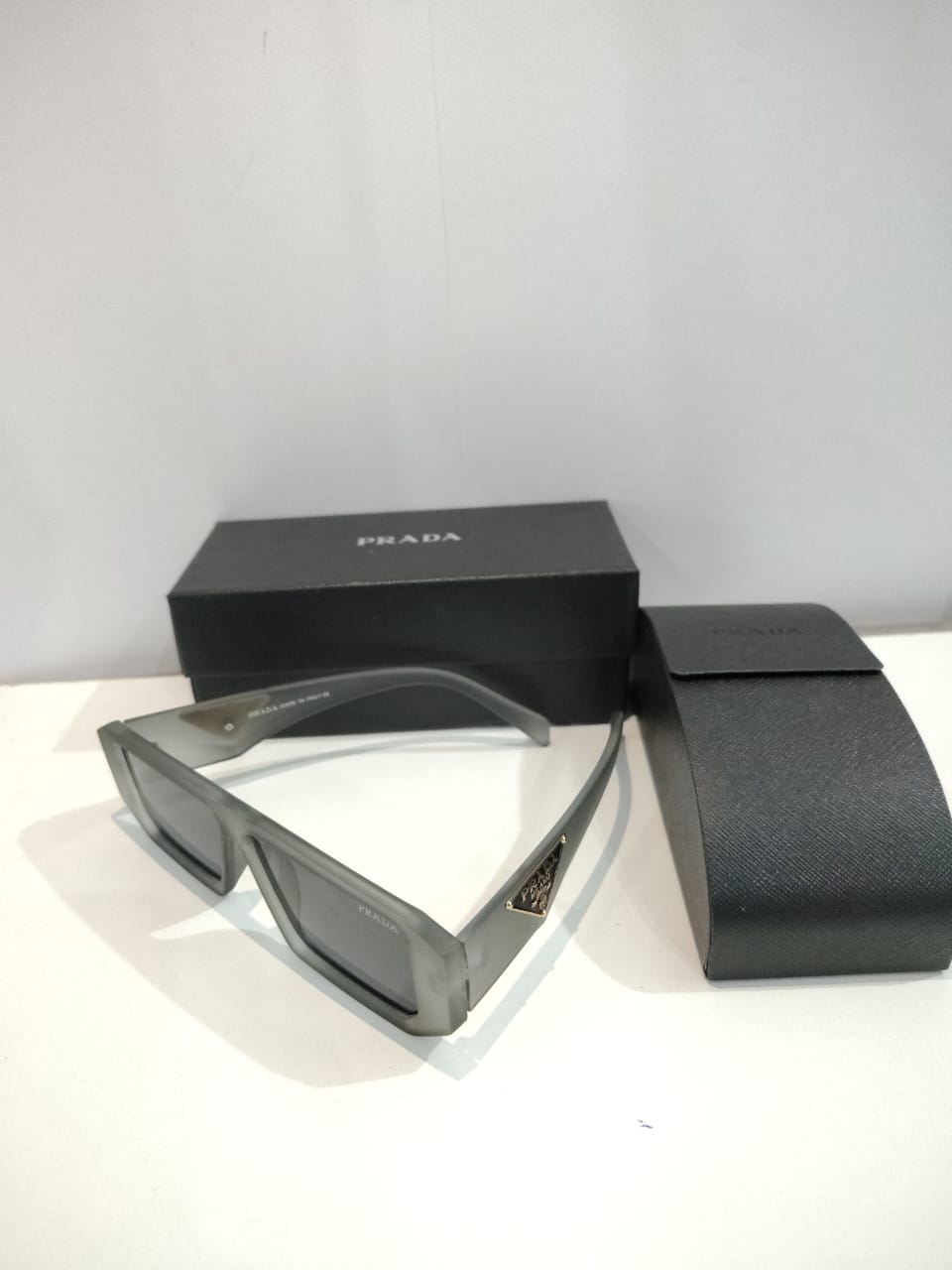 PRADA Grey Oversized Sunglasses with Signature Logo