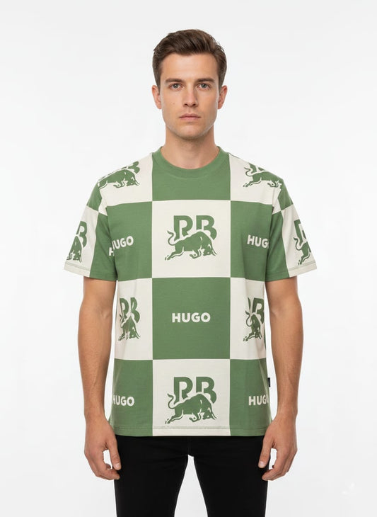 HUGO BOSS x RED BULL Graphic Checkerboard Print Drop Shoulder T-Shirt