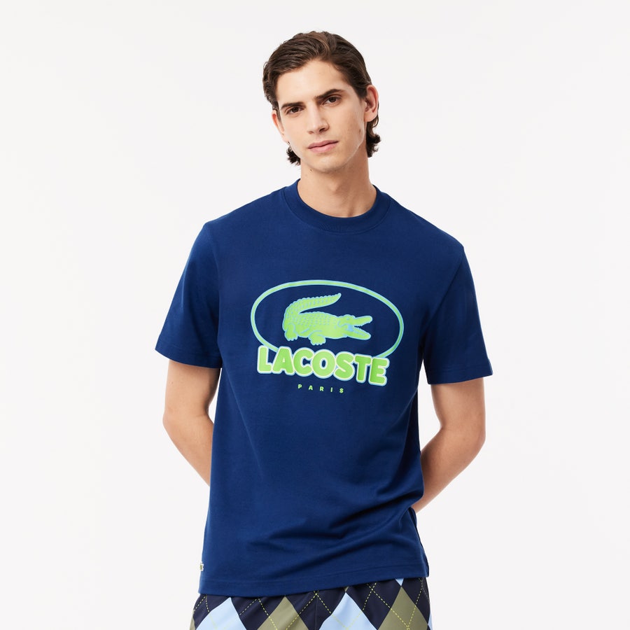 LACOSTE Navy Blue Graphic Crocodile Logo T-Shirt