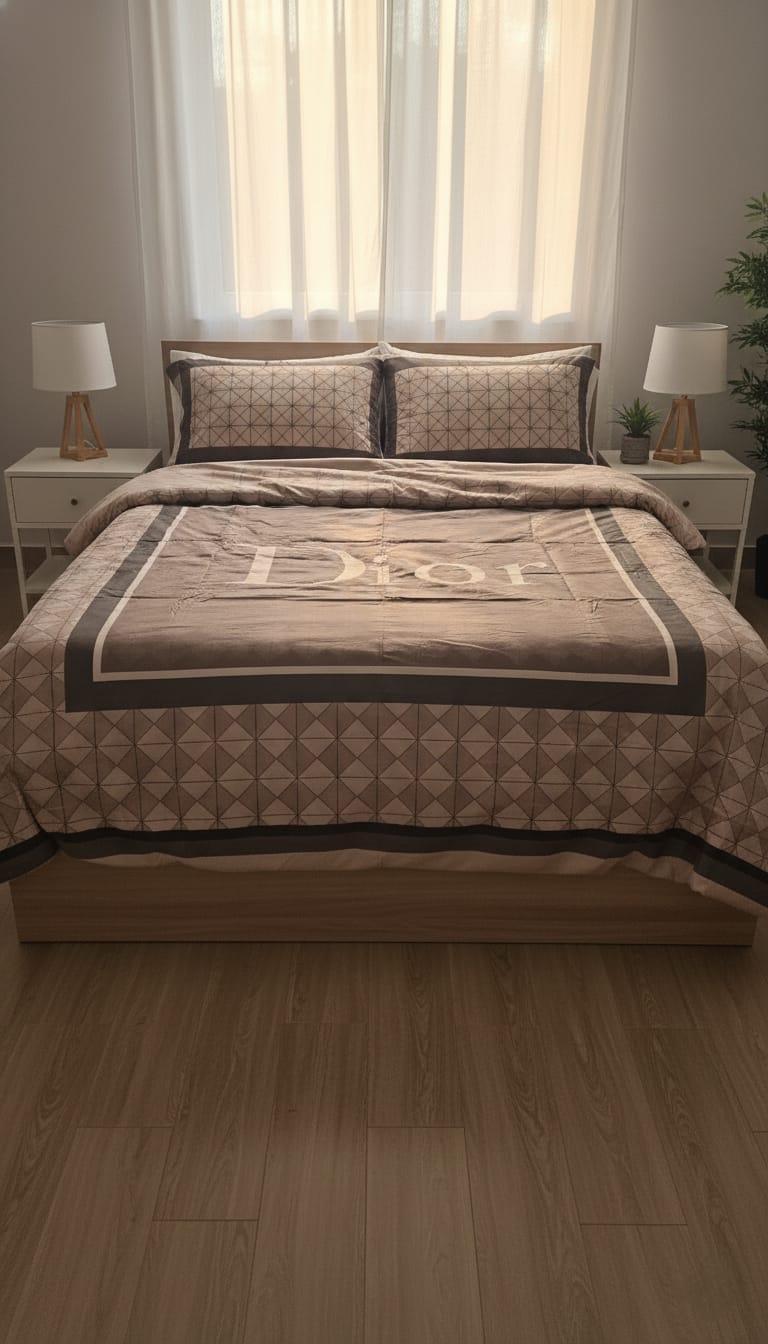 DIOR Dune Beige Artisan Weave King Size Bedding Set