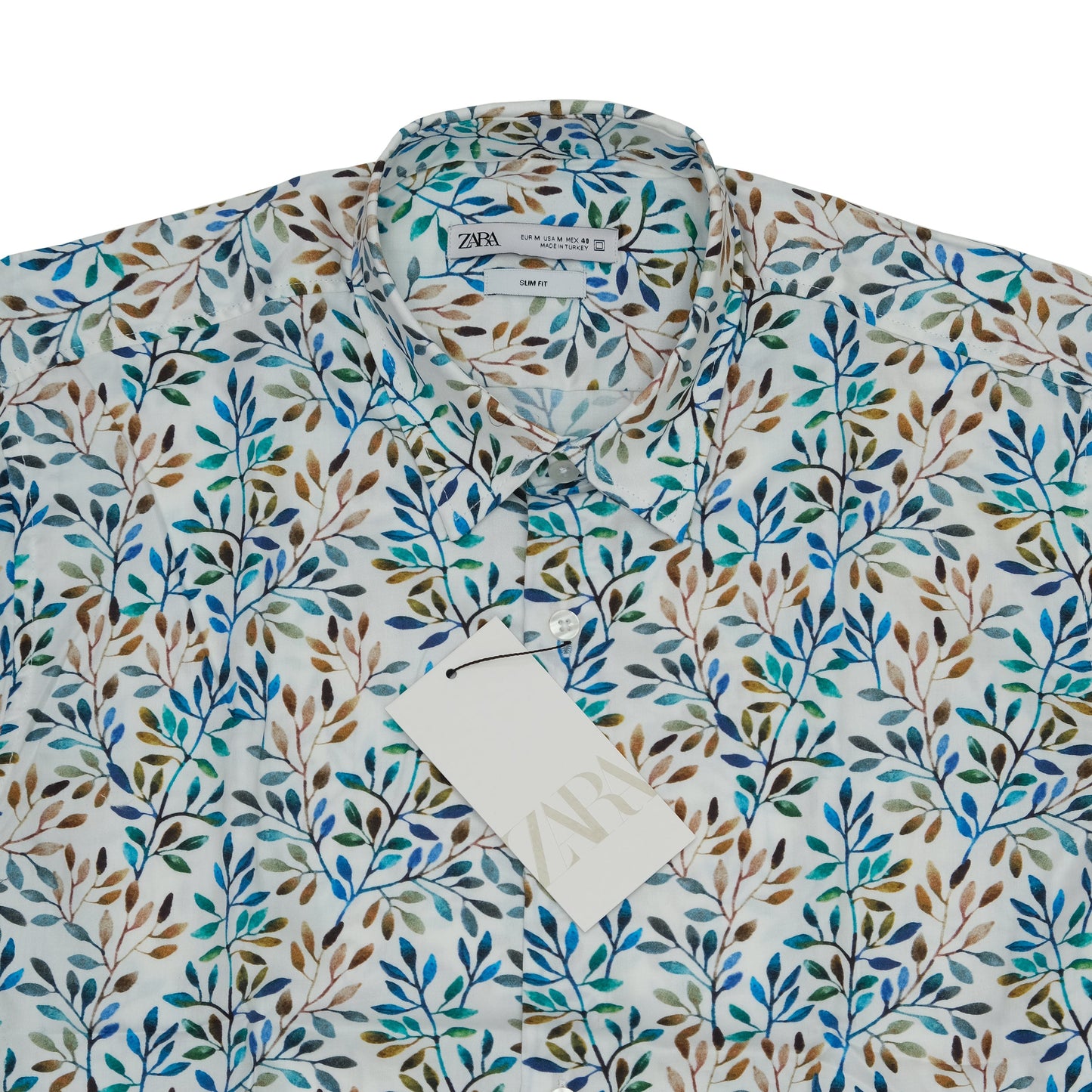 ZARA Floral Print Light Blue Short Sleeve Shirt