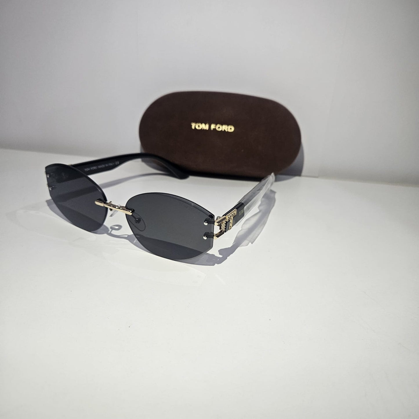 TOM FORD Oval Frame Sunglasses with Gold Accents