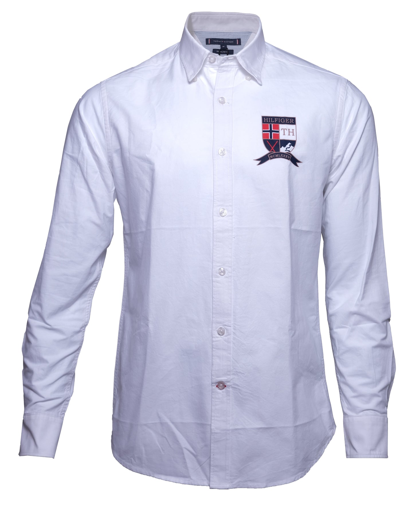 TOMMY HILFIGER White Oxford Crest Embroidery Long Sleeve Shirt