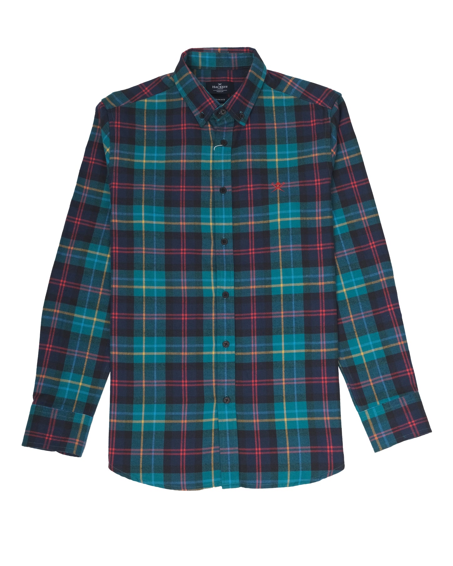 HACKETT LONDON Teal Black Multi Check Long Sleeve Flannel Shirt
