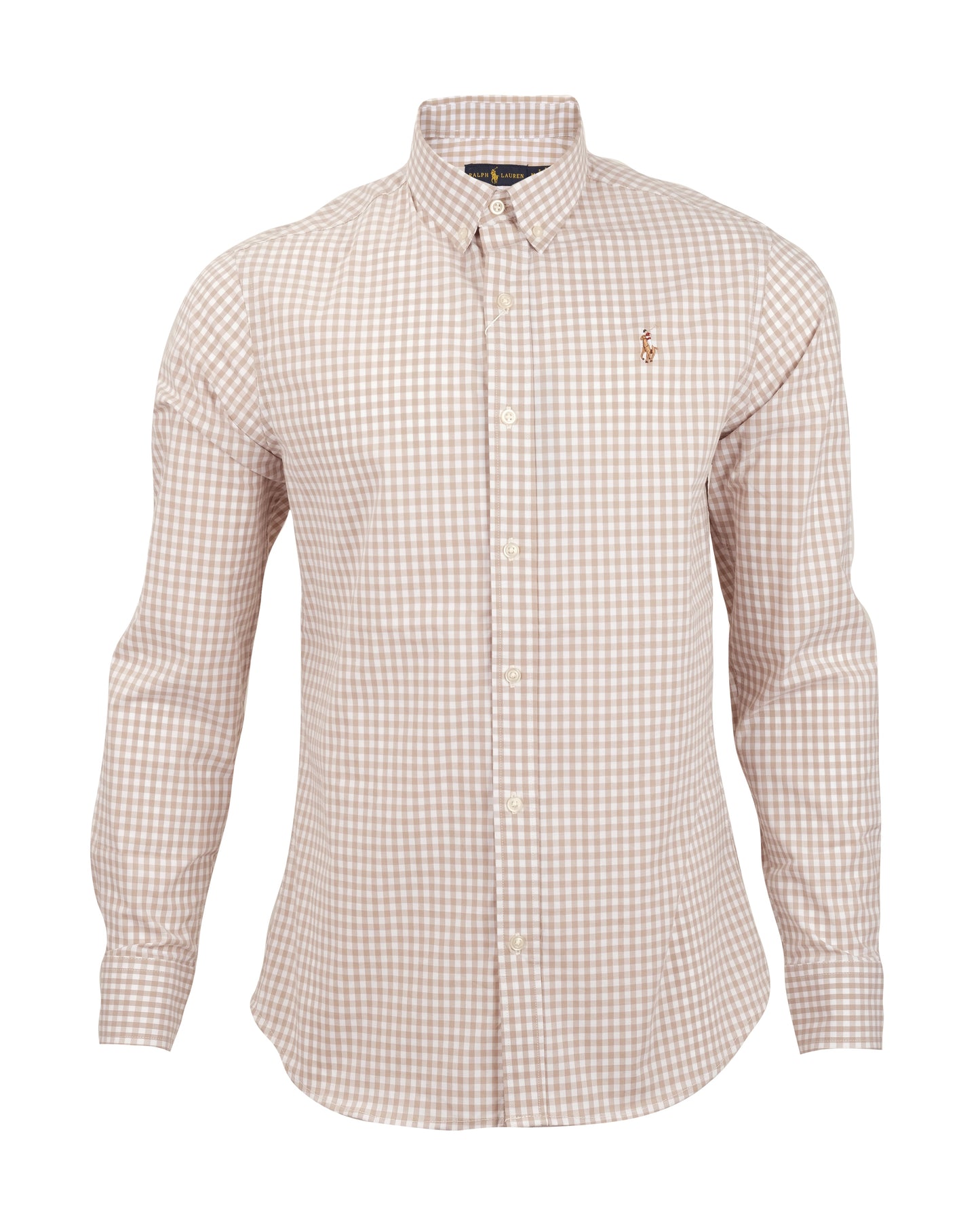 RALPH LAUREN Beige Gingham Check Classic Fit Long Sleeve Oxford Shirt