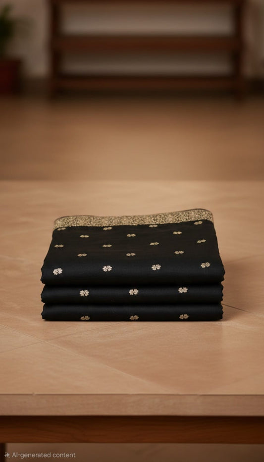 Elegant Attire Black Embroidered Saree with Gold Detailing