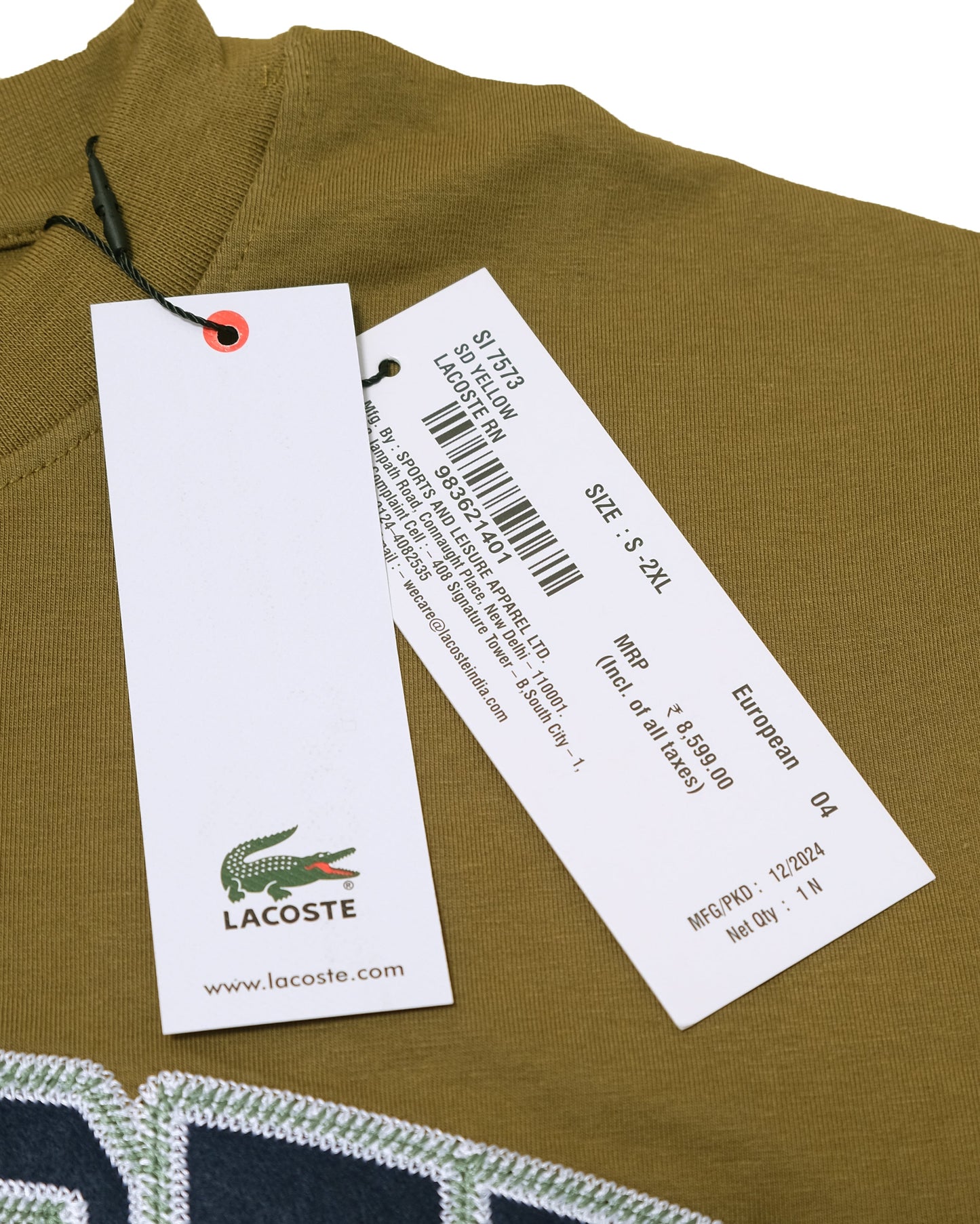 LACOSTE Olive Green Varsity Logo Graphic Tee