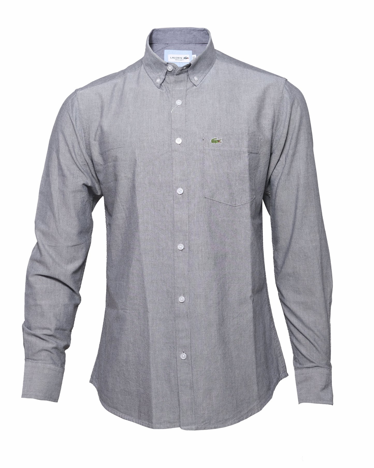 LACOSTE Grey Oxford Button-Down Long Sleeve Classic Fit Shirt