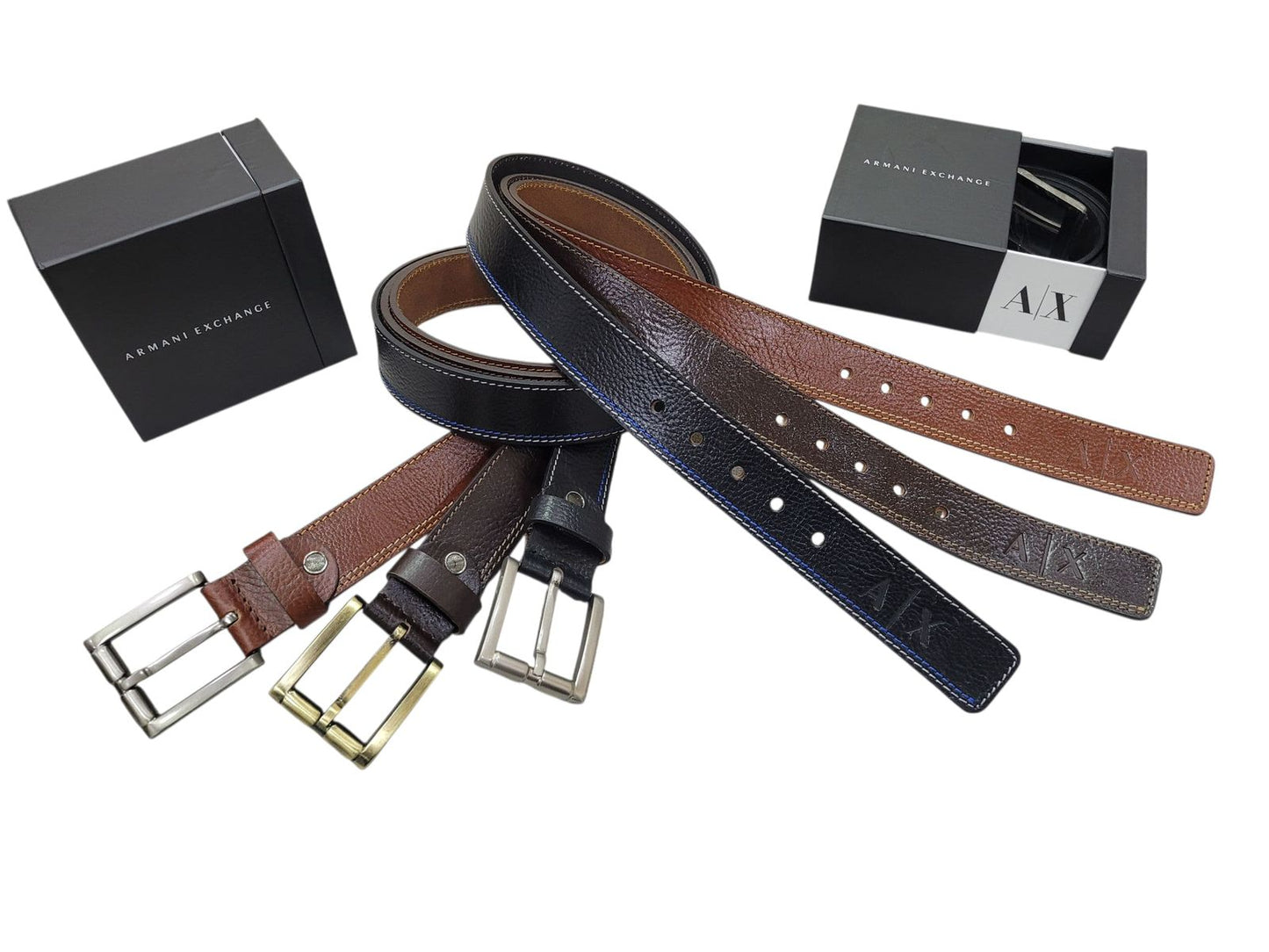 Armani Exchange Classic Leather Belt Set