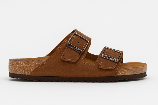 BIRKENSTOCK Pristine Umber Luxe Suede Double Buckle Sandals