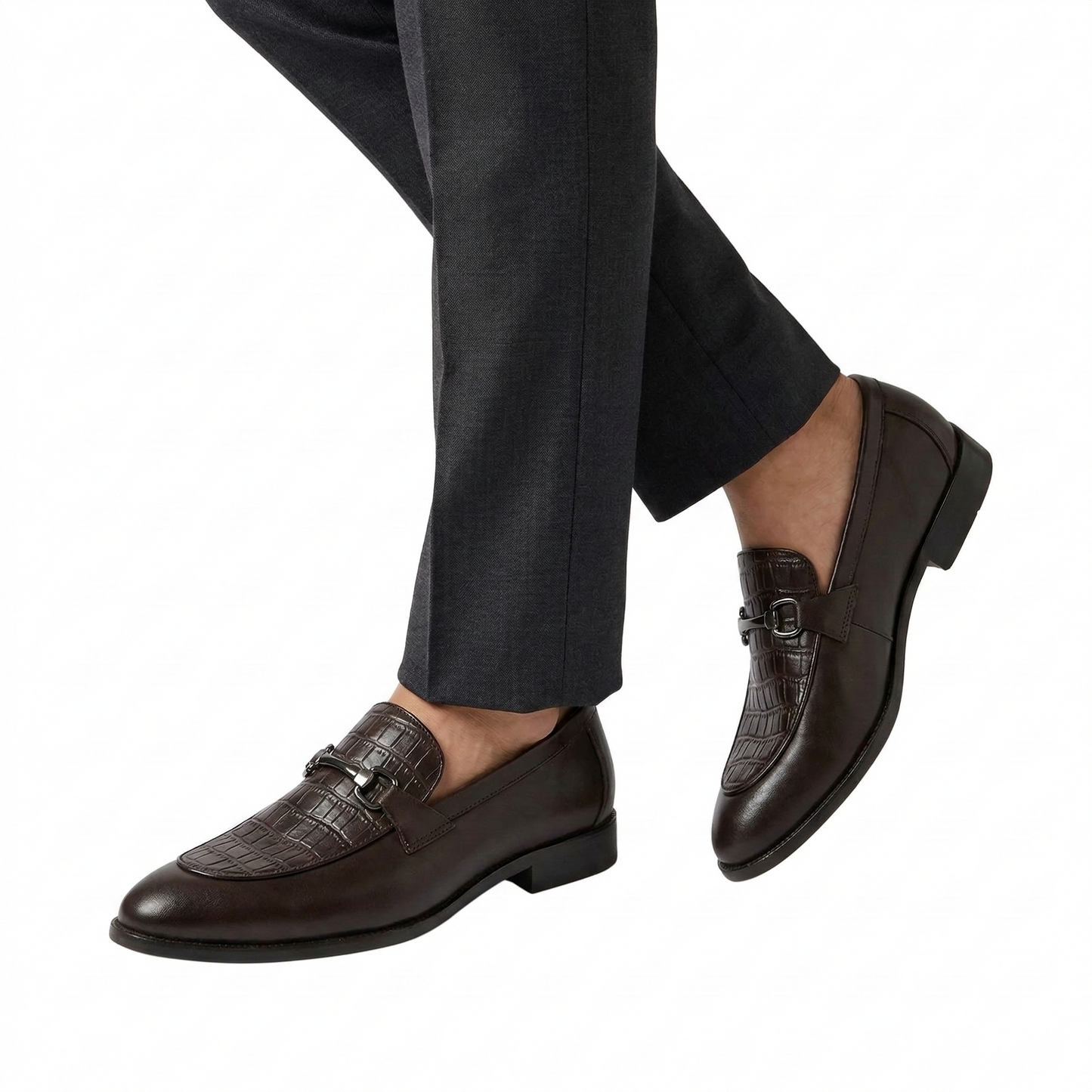 ALDO Twilight Cocoa Luxe Fit Crocodile Leather Loafers with Buckle