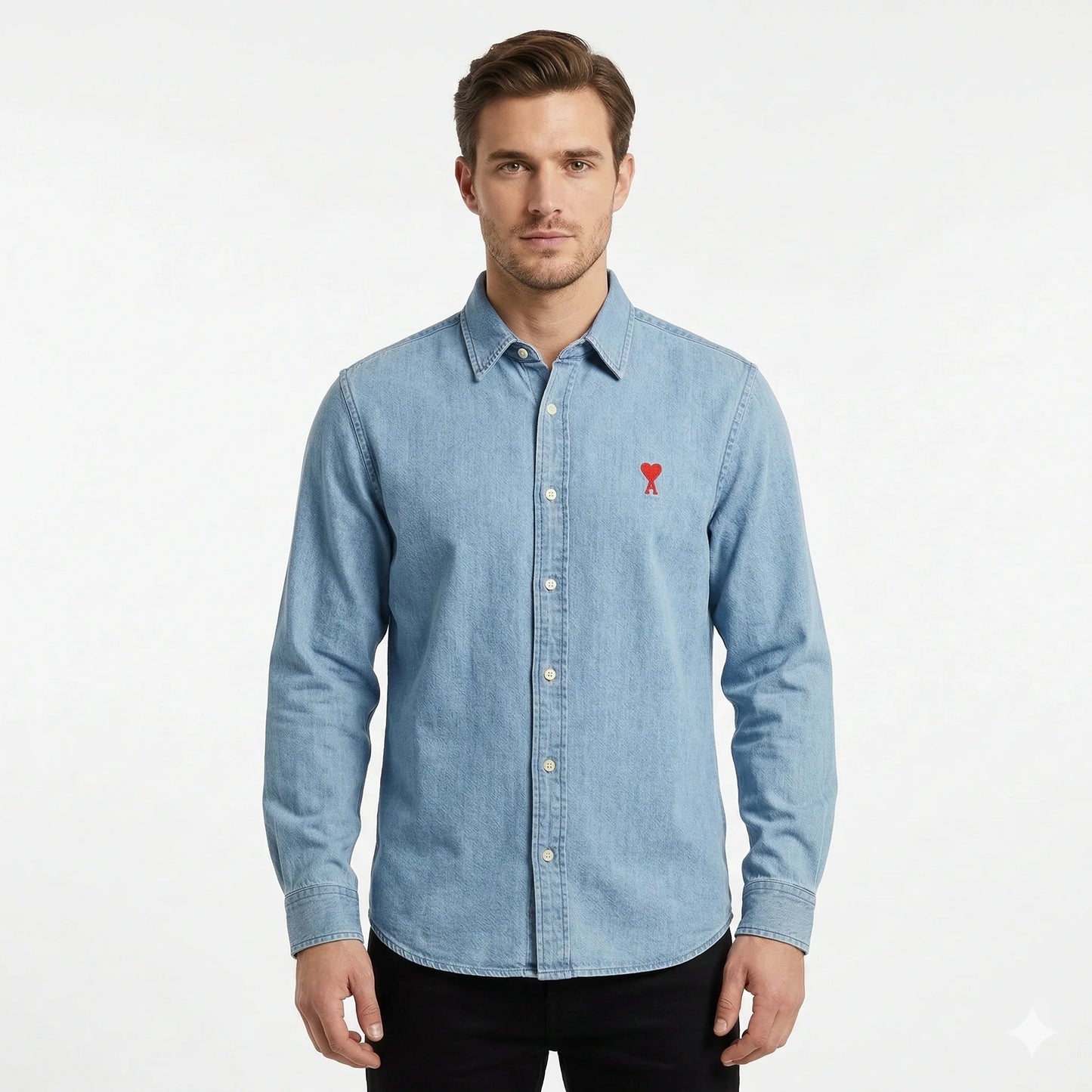 AMI Celestial Teal Classic Fit Long Sleeve Denim Shirt