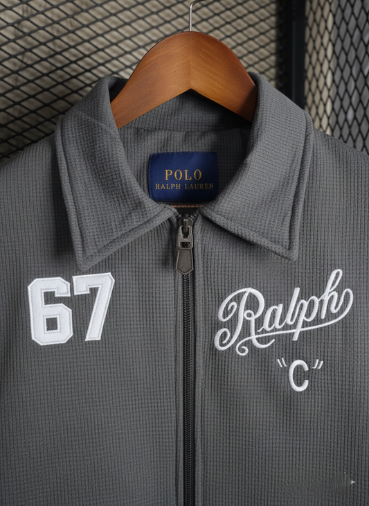 POLO RALPH LAUREN Stormy Slate Slim Fit Embroidered Varsity Jacket