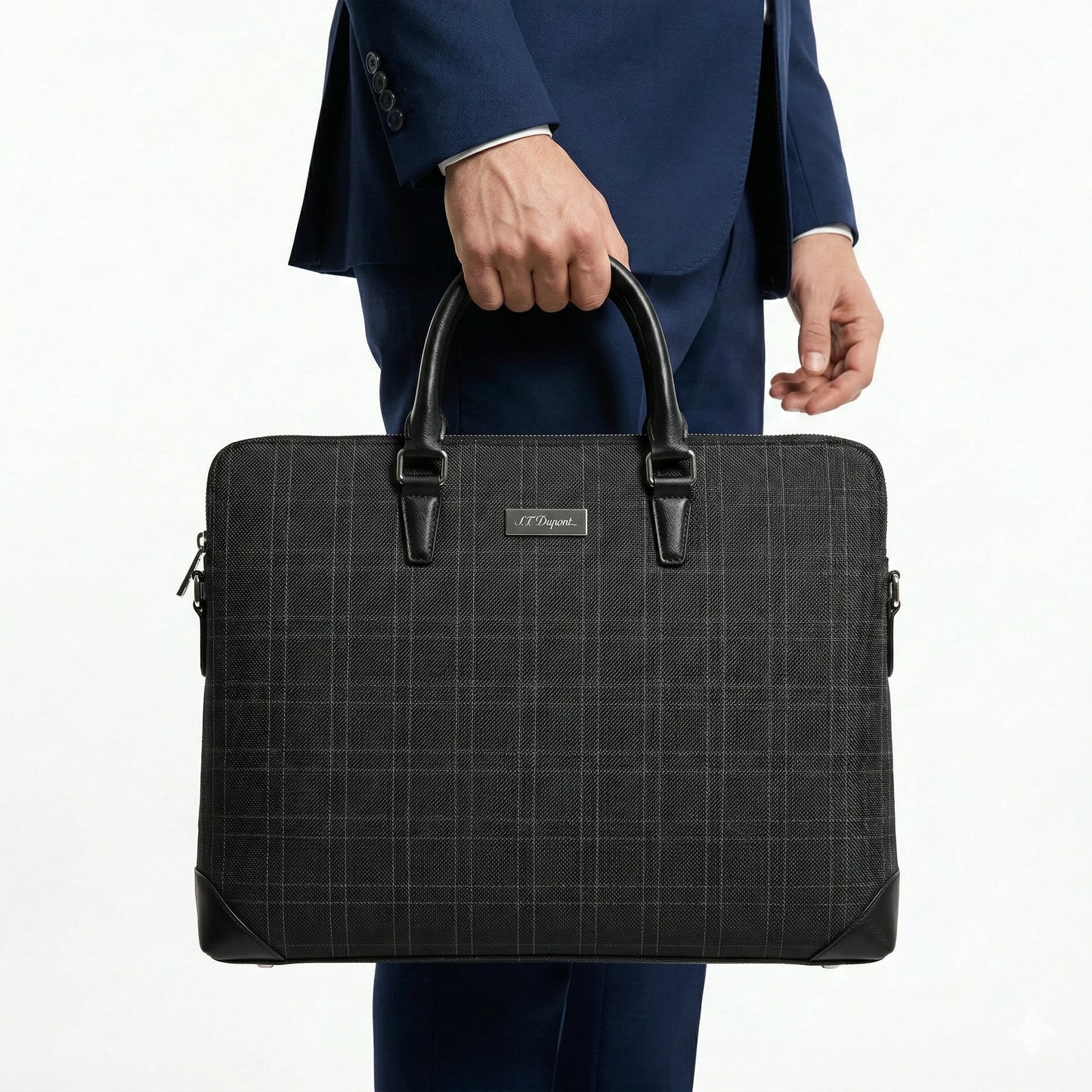 PRADA Charcoal Twilight Tailored Fit Plaid Executive Briefcase